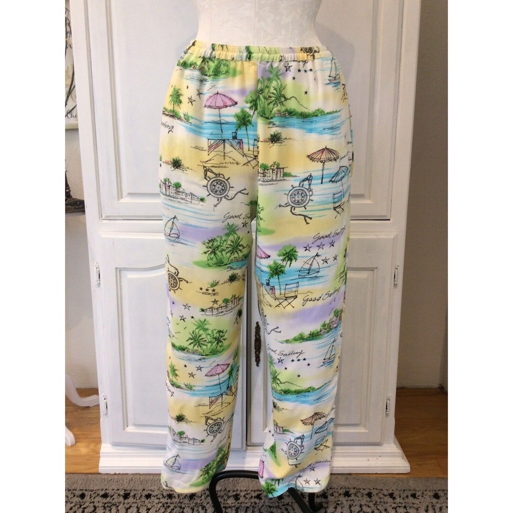 Vintage Coldwater Creek Pants Sailing Nautical Theme Elastic Waist EUC Womens M